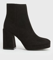 New Look Black Suedette Square Toe Block Heel Platform Ankle Boots